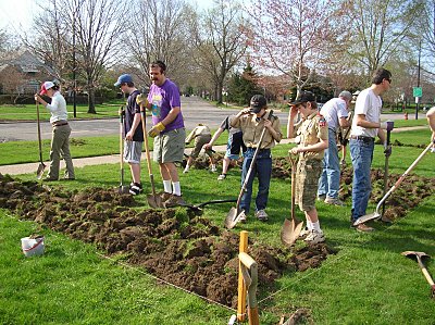 Enthusiastic volunteers helped "bust the sod" for Abundance Acres